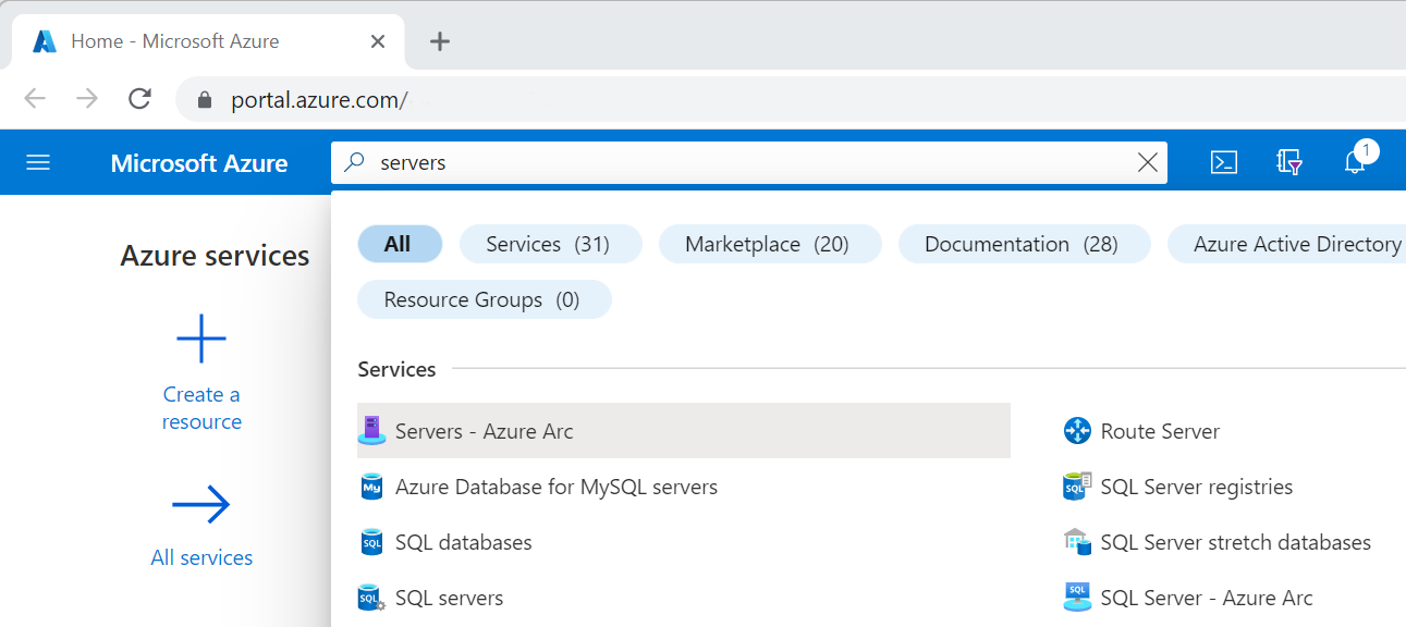 Search for Azure Arc-enabled servers in the Azure portal.