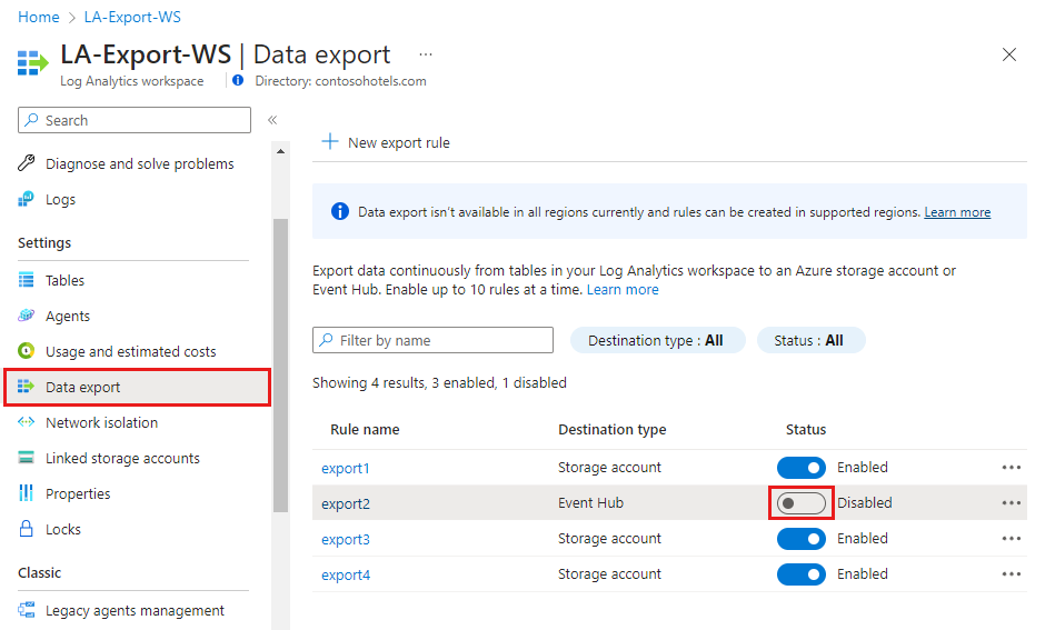 export rule disable
