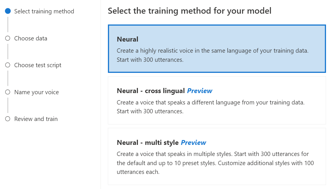 Cuplikan layar yang memperlihatkan cara memilih pelatihan neural.