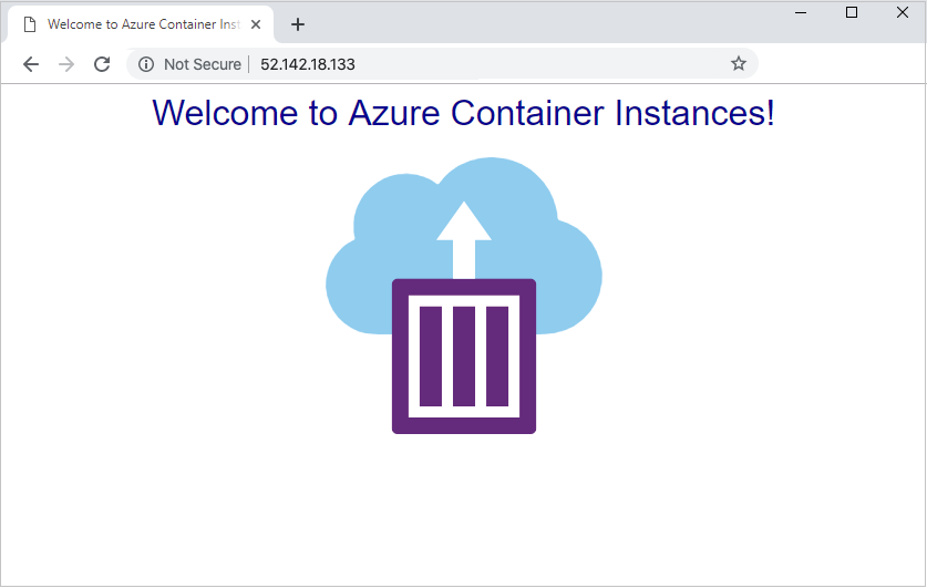 Cuplikan layar browser memperlihatkan aplikasi yang sedang berjalan dalam instans kontainer Azure