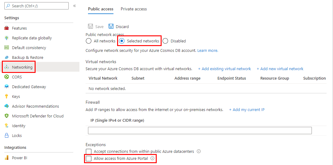 Cuplikan layar memperlihatkan cara mengaktifkan akses portal Microsoft Azure