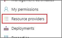 Resource providers entry from the left menu