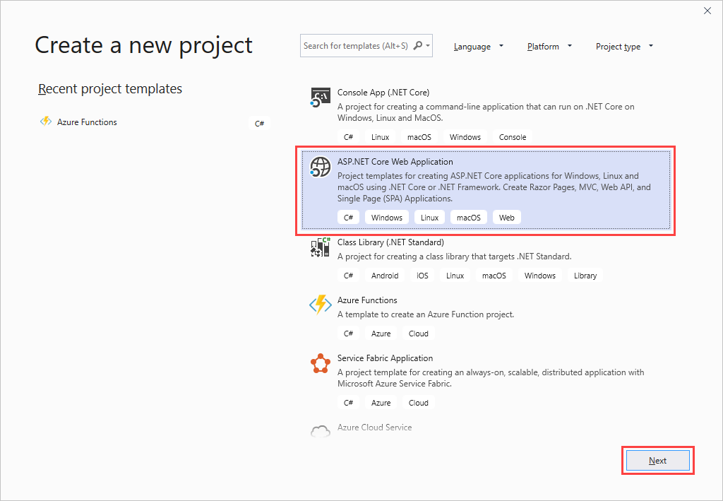 Buat proyek aplikasi web ASP.NET Core baru
