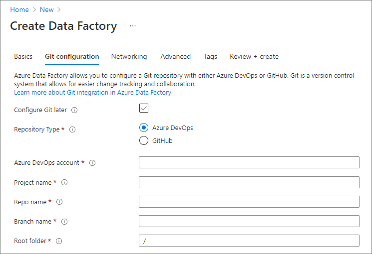 Configure the code repository settings from Azure Portal