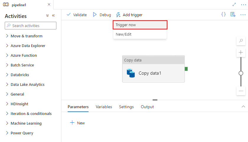 Shows how to add a new trigger with UI from the pipeline editor.