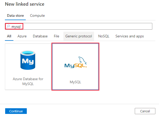 Pilih konektor MySQL.