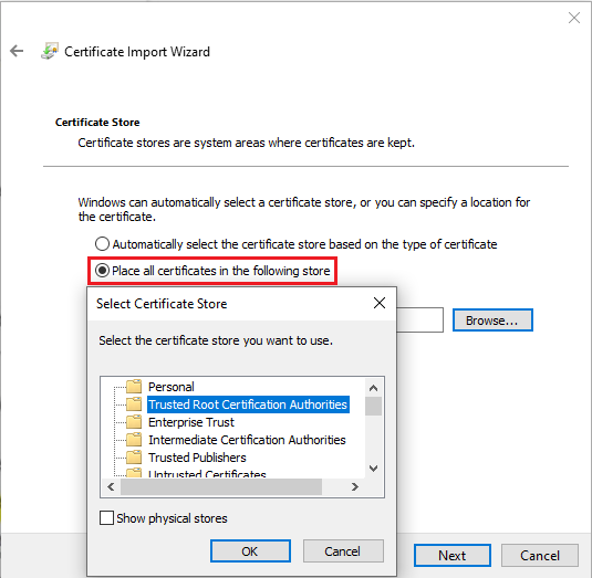 Cuplikan layar yang memperlihatkan instal sertifikat pada semua simpul.