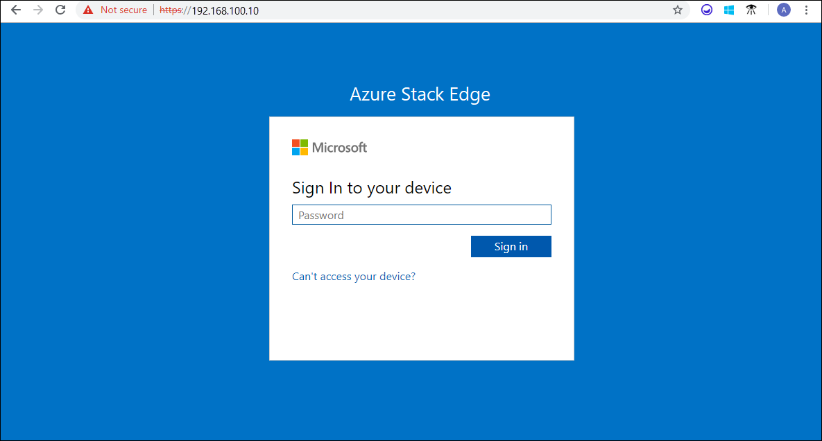 Halaman masuk perangkat Microsoft Azure Stack Edge