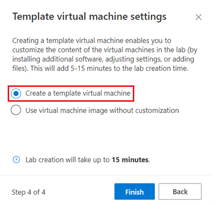 Cuplikan layar halaman Pengaturan komputer virtual Templat, menyoroti opsi untuk membuat templat VM.