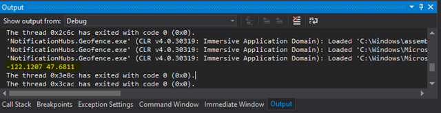 Cuplikan layar jendela output menampilkan koordinat.