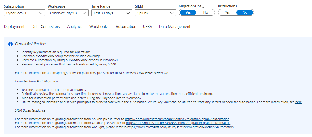 Screenshot of the workbook's migration tips and instructions.