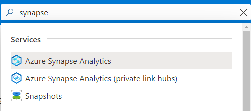 Bilah pencarian portal Microsoft Azure dengan ruang kerja Synapse yang telah diketik.