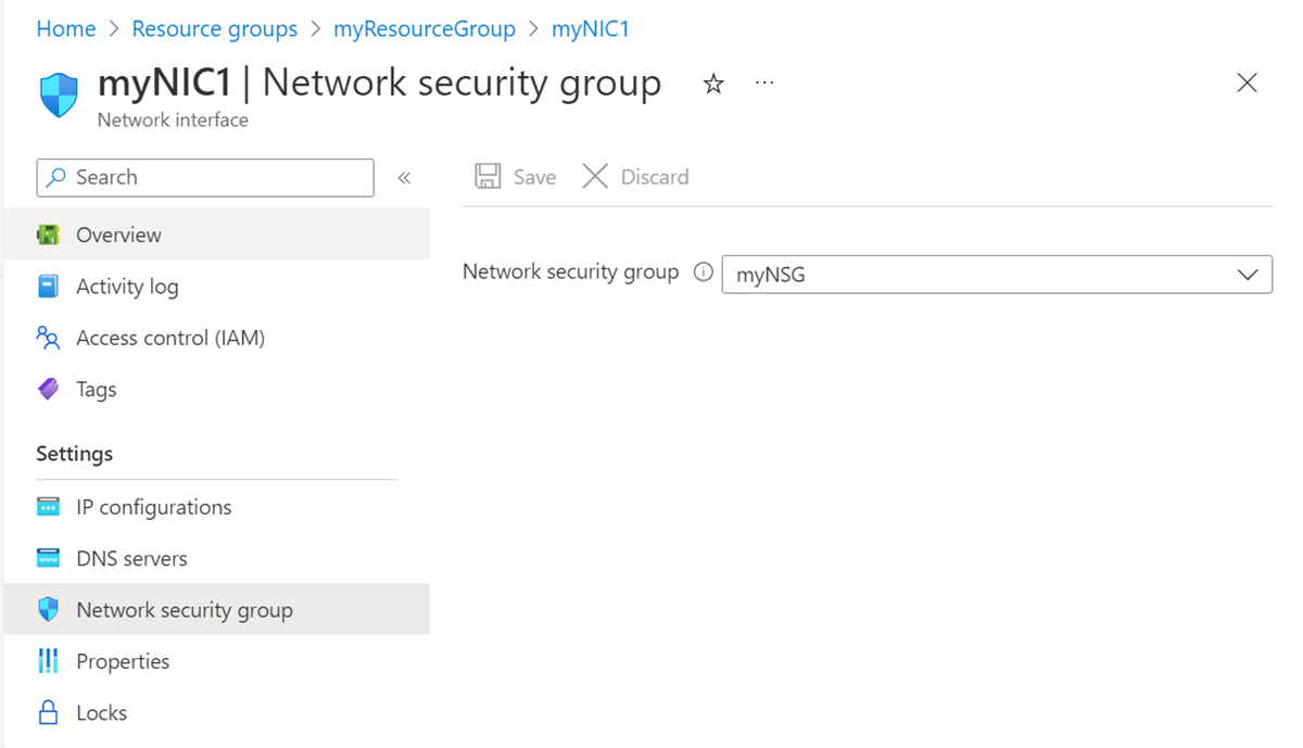 Cuplikan layar konfigurasi kelompok keamanan jaringan.