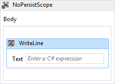 Aktivitas WriteLine di Isi aktivitas NoPersistScope.