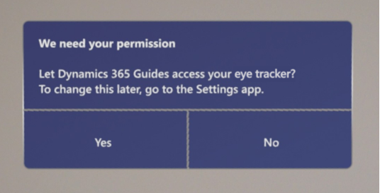 Permissions dialog box for eye tracker.