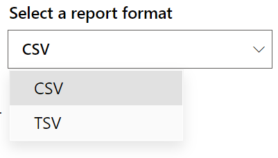 Cuplikan layar memperlihatkan pilihan format file laporan.