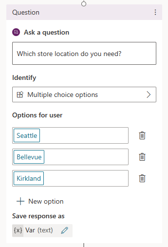 Cuplikan layar opsi yang memungkinkan bagi pengguna berdasarkan pilihan pilihan ganda di Identifikasi.