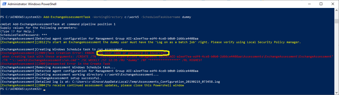 PowerShell Windows menampilkan pesan kesalahan pengguna.