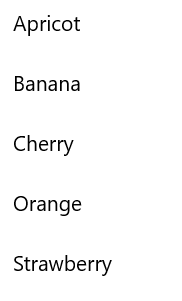 Cuplikan layar tampilan daftar sederhana yang menampilkan daftar buah-buahan.