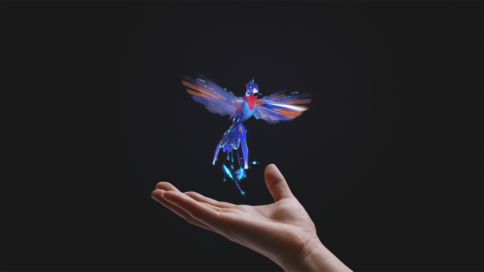 Burung kolibri virtual dengan tangan manusia