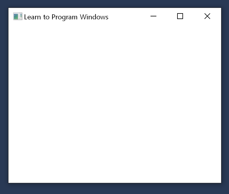 Cuplikan layar program contoh, yang menunjukkannya adalah jendela kosong dengan judul Pelajari ke Program Windows.
