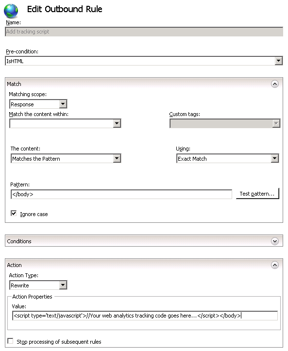 Screenshot of Edit Outbound Rule property page with selected settings.