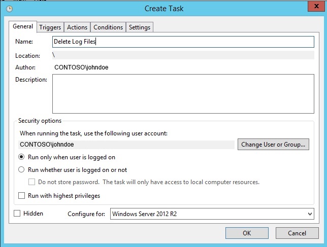 Create Task dialog box