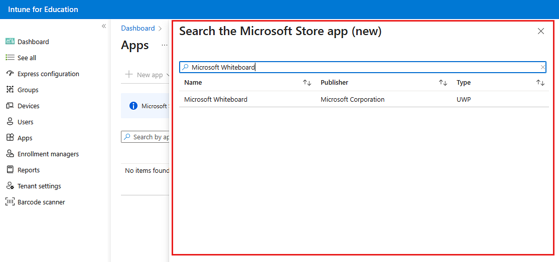Example image of the search filter in use in the Microsoft Store app catalog, showing one result that matches the search terms.