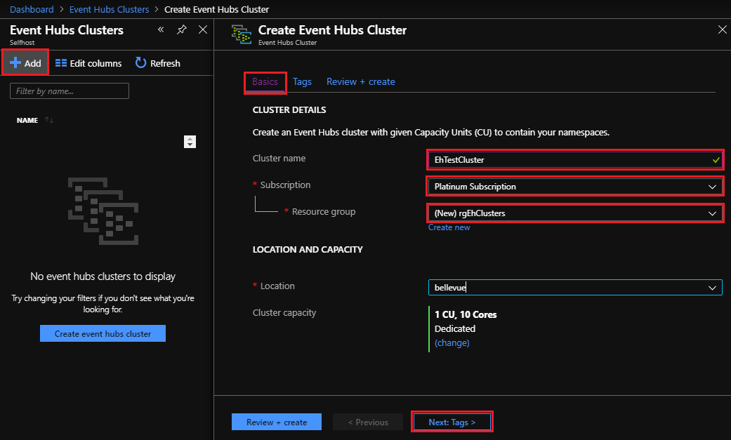Create Event Hub cluster - basics