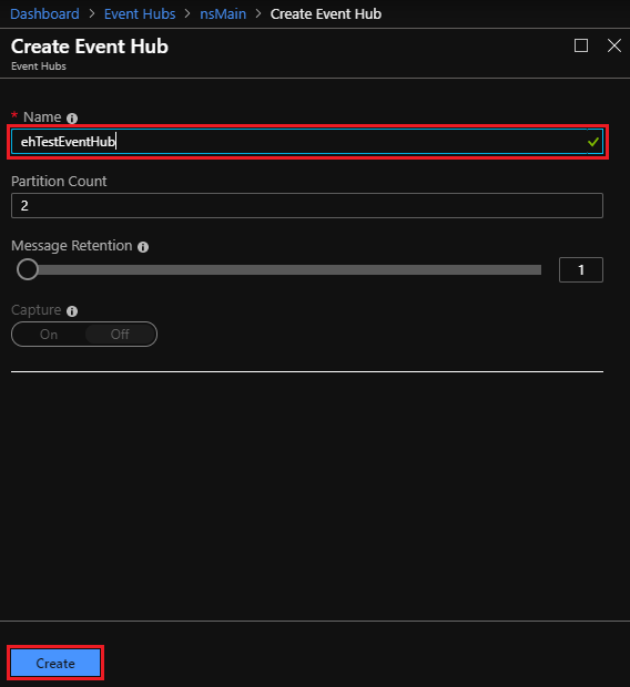 Event Hubs - namespace overview create event hub