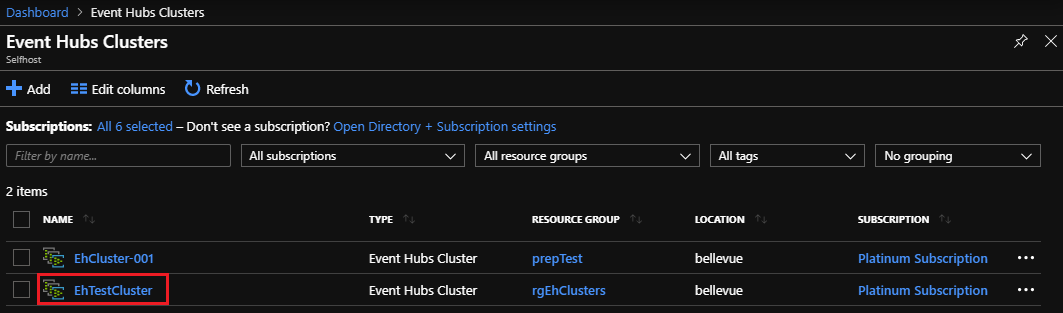 Event Hubs Clusters - find cluster to be deleted