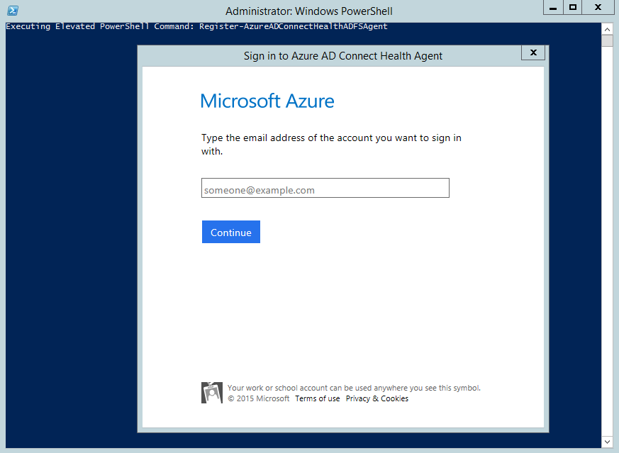 Screenshot che mostra la finestra di accesso per Microsoft Entra Connessione Health AD FS.