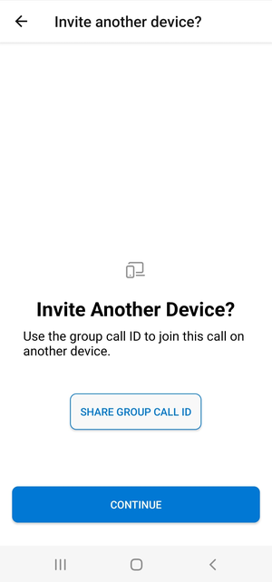 Screenshot che mostra la schermata share Group Call ID dell'applicazione di esempio.