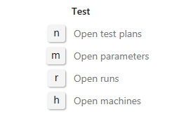 Screenshot che mostra i tasti di scelta rapida della pagina Test.