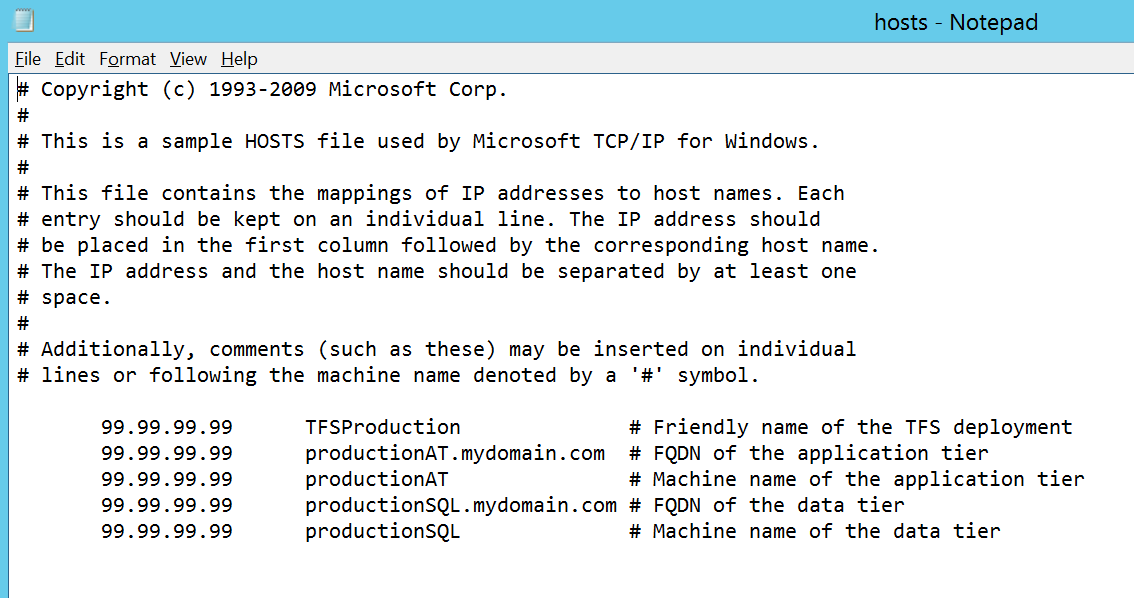 Reindirizzamento di file host di esempio di AT e DT