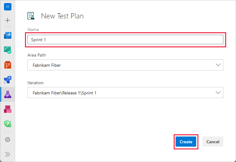 Screenshot dell'aggiunta dei dettagli del piano di test per Azure DevOps Server 2020 e Azure DevOps Services.