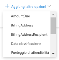 Screenshot del menu Aggiungi altre opzioni nel riquadro query del contenuto.