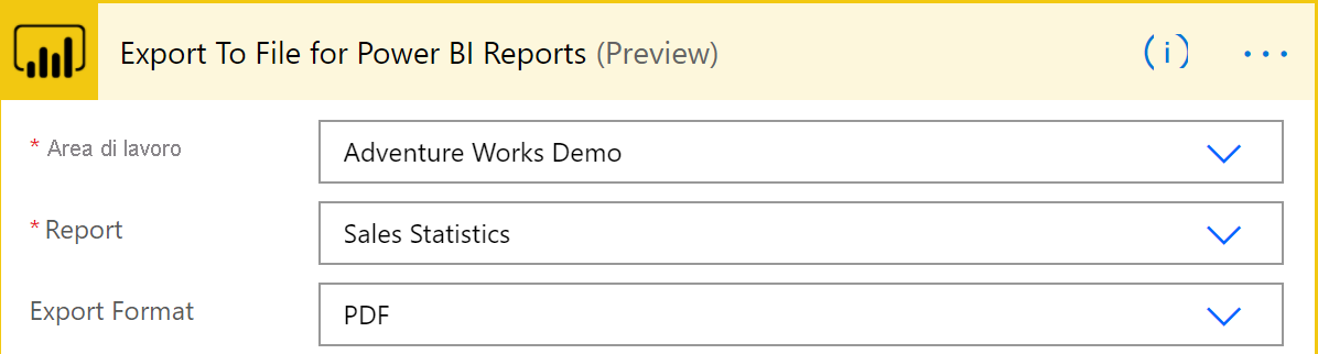 Screenshot of the export to file for Power BI reports.