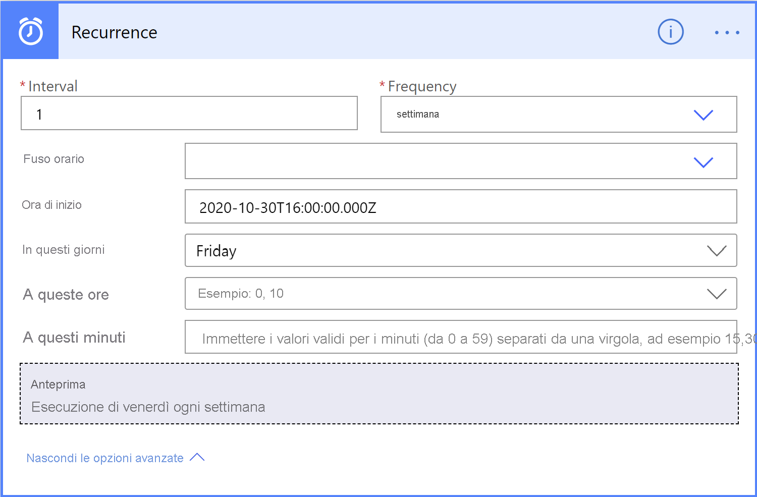 Screenshot showing the recurrence dialog.
