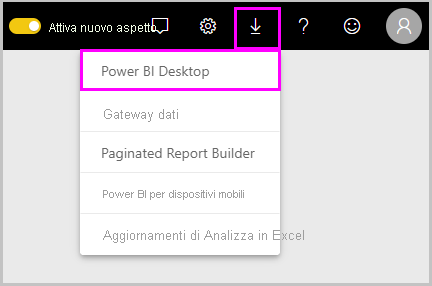 Screenshot of Power B I Service showing the download Power B I Desktop option.