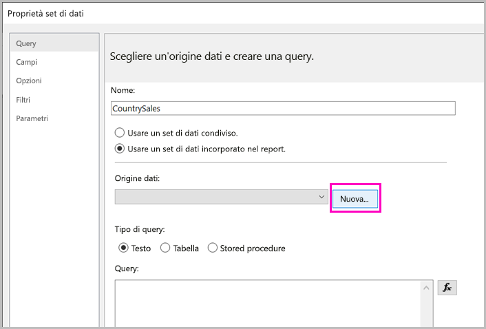 Screenshot of the New embedded data source button.
