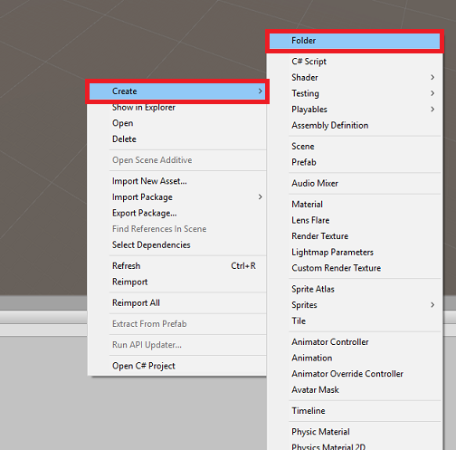 Screenshot che mostra due menu con Crea e Cartella evidenziata.