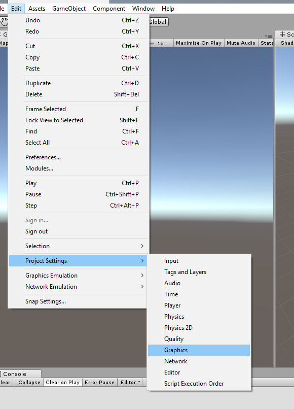 Screenshot che mostra l'opzione di menu Grafica selezionata.