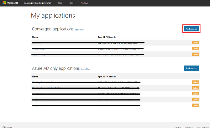 Screenshot che mostra dove selezionare Aggiungi un'app.