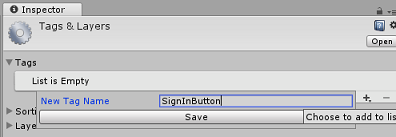 Screenshot che mostra dove aggiungere il nome del tag SignInButton.