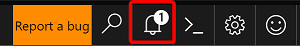 Screenshot che mostra l'icona di notifica evidenziata dopo la creazione dell'istanza del servizio.