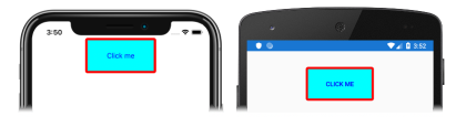 Screenshot di un pulsante con aspetto visivo modificato, in iOS e Android