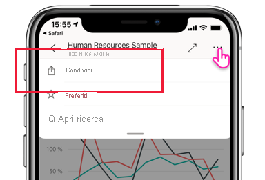 Screenshot dell'icona Condividi app Power BI per dispositivi mobili.