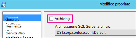 Screenshot della casella di controllo Archiviazione nella finestra di dialogo Modifica proprietà.