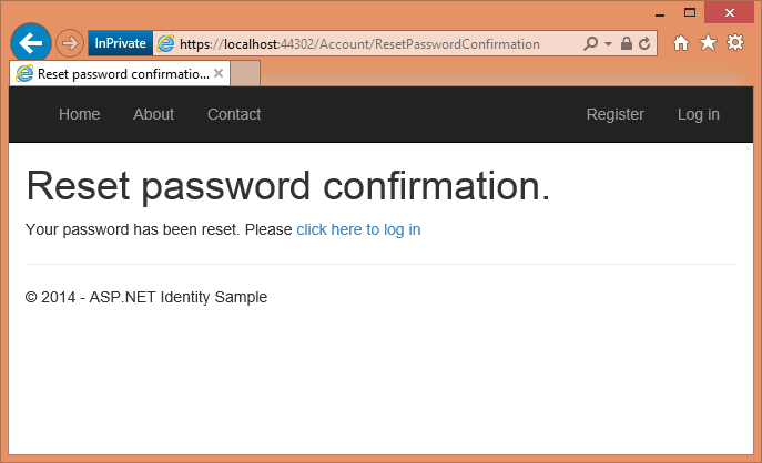 Immagine che mostra la conferma della reimpostazione della password